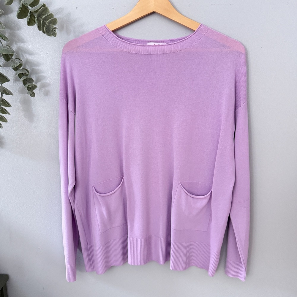 Yolly Italy Lavender Knit Sweater Coquette Long Sleeve Pockets V-Neck Women's M